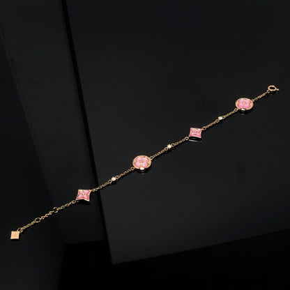 [Am jewelry]STAR AND SUN 4 MOTIF PINK MOP PINK GOLD BRACELET
