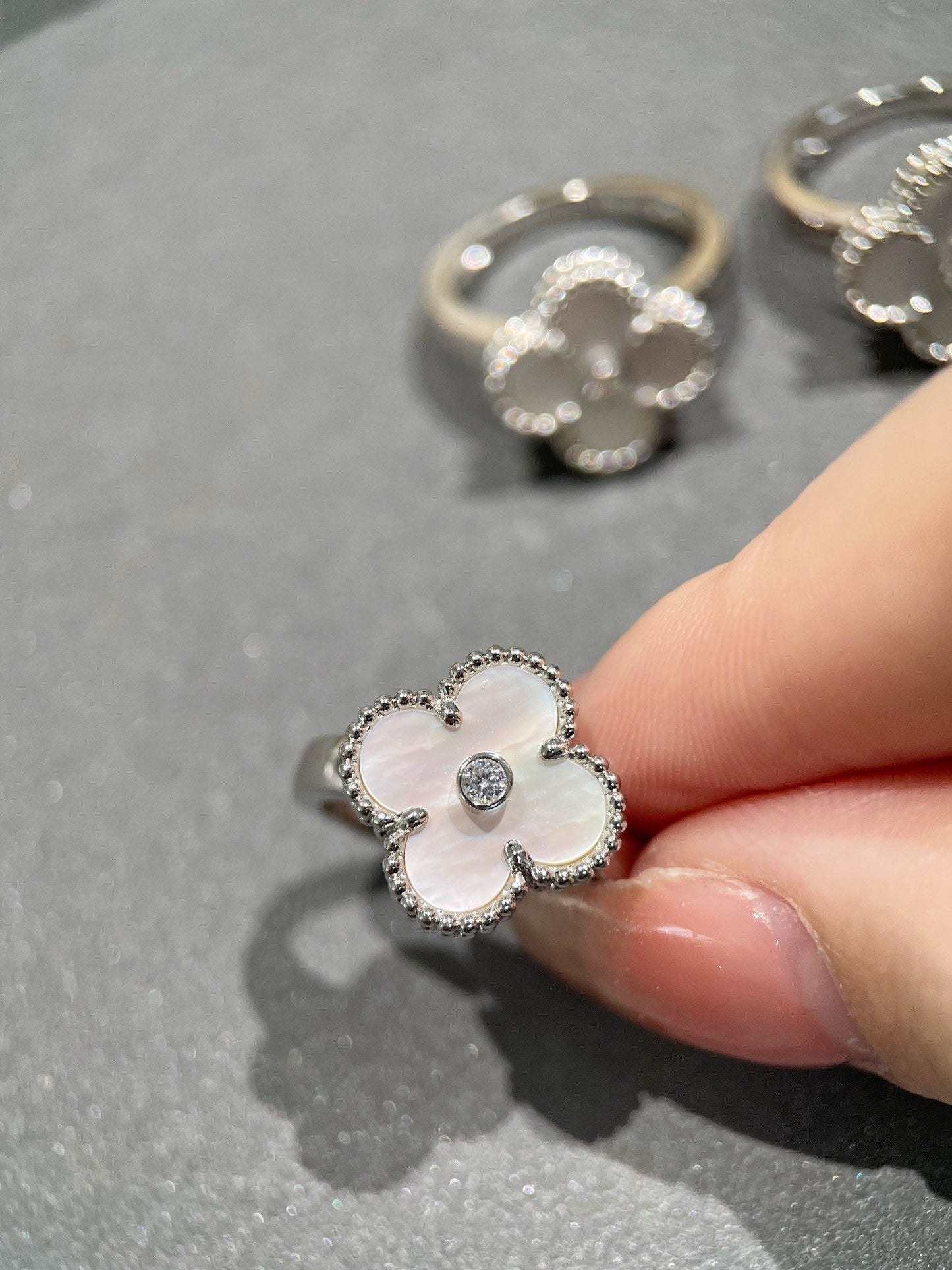 [Am jewelry]CLOVER SILVER MOP DIAMOND RING