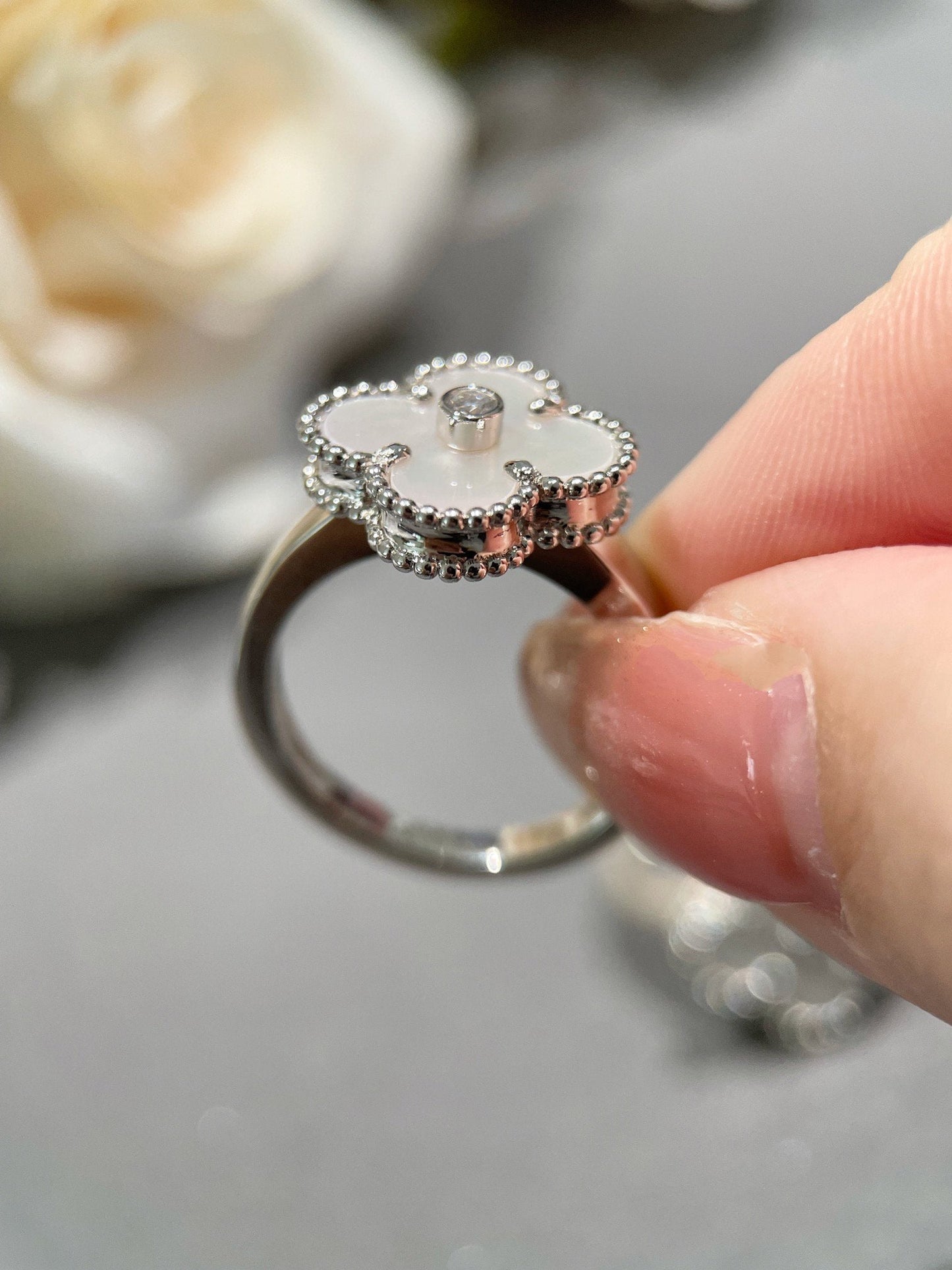 [Am jewelry]CLOVER SILVER MOP DIAMOND RING