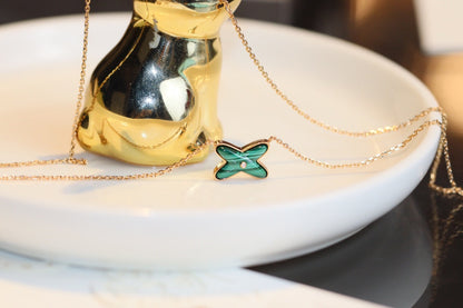 [Am jewelry]JEUX MALACHITE 1 DIAMOND PINK GOLD NECKLACE