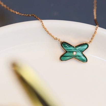 [Am jewelry]JEUX MALACHITE 1 DIAMOND PINK GOLD NECKLACE