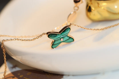 [Am jewelry]JEUX MALACHITE 1 DIAMOND PINK GOLD NECKLACE