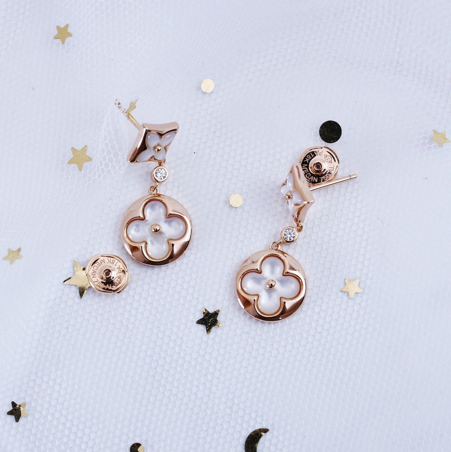 [Am jewelry]STAR AND SUN PINK GOLD MOP DROP EARRINGS