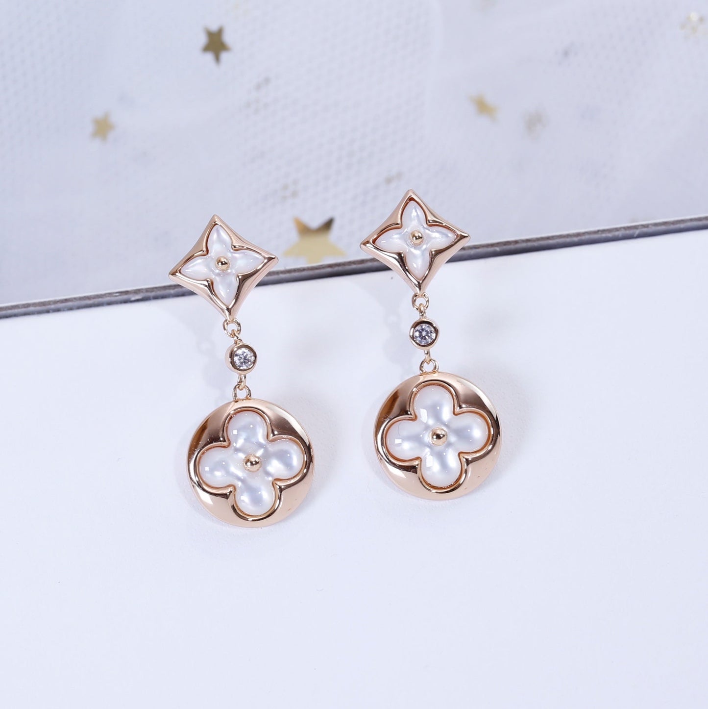[Am jewelry]STAR AND SUN PINK GOLD MOP DROP EARRINGS