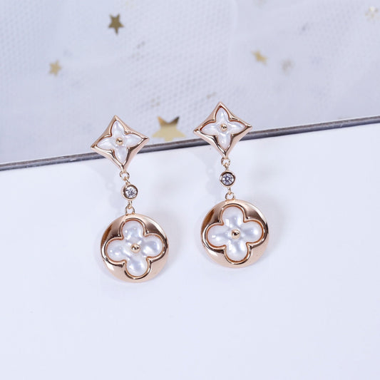 [Am jewelry]STAR AND SUN PINK GOLD MOP DROP EARRINGS