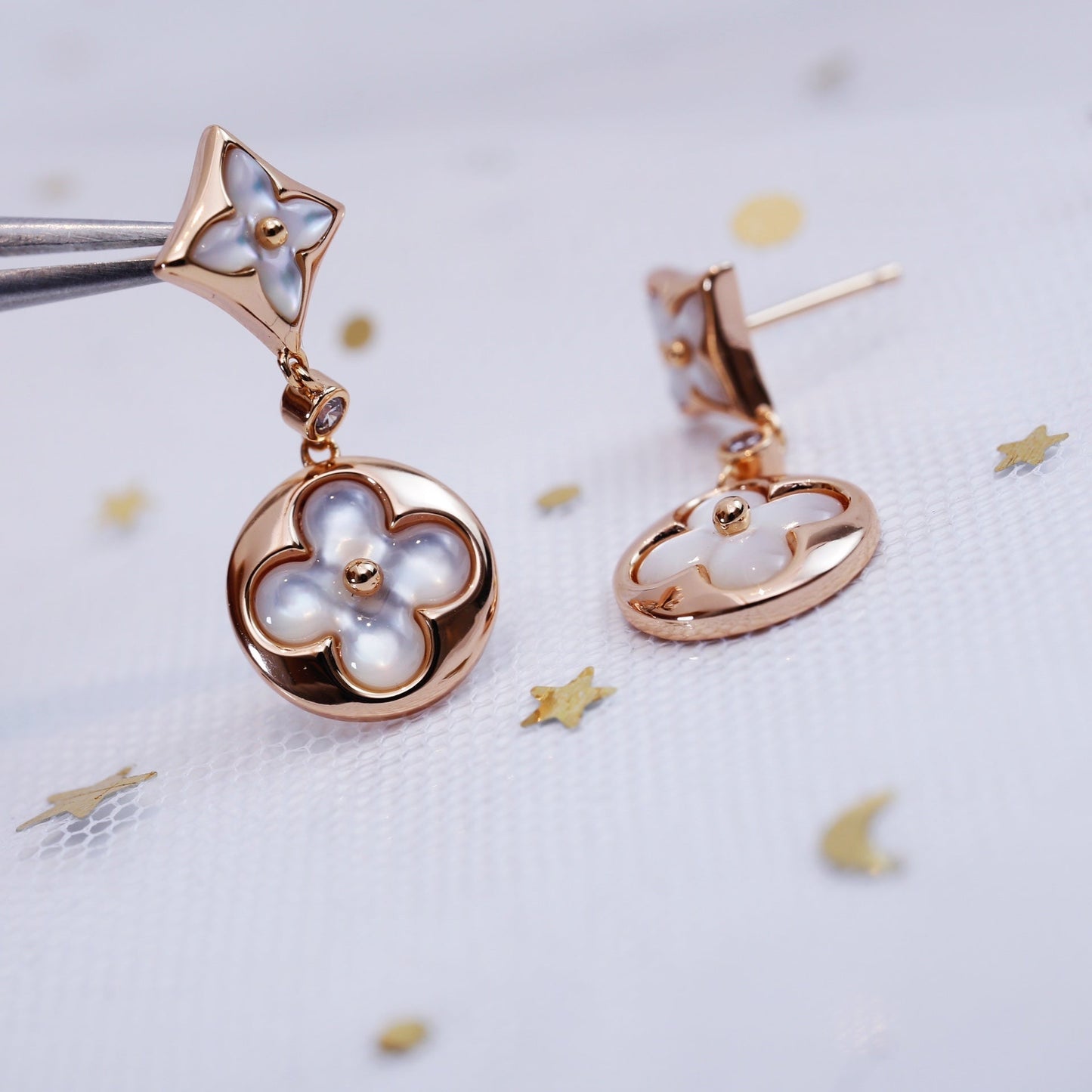 [Am jewelry]STAR AND SUN PINK GOLD MOP DROP EARRINGS