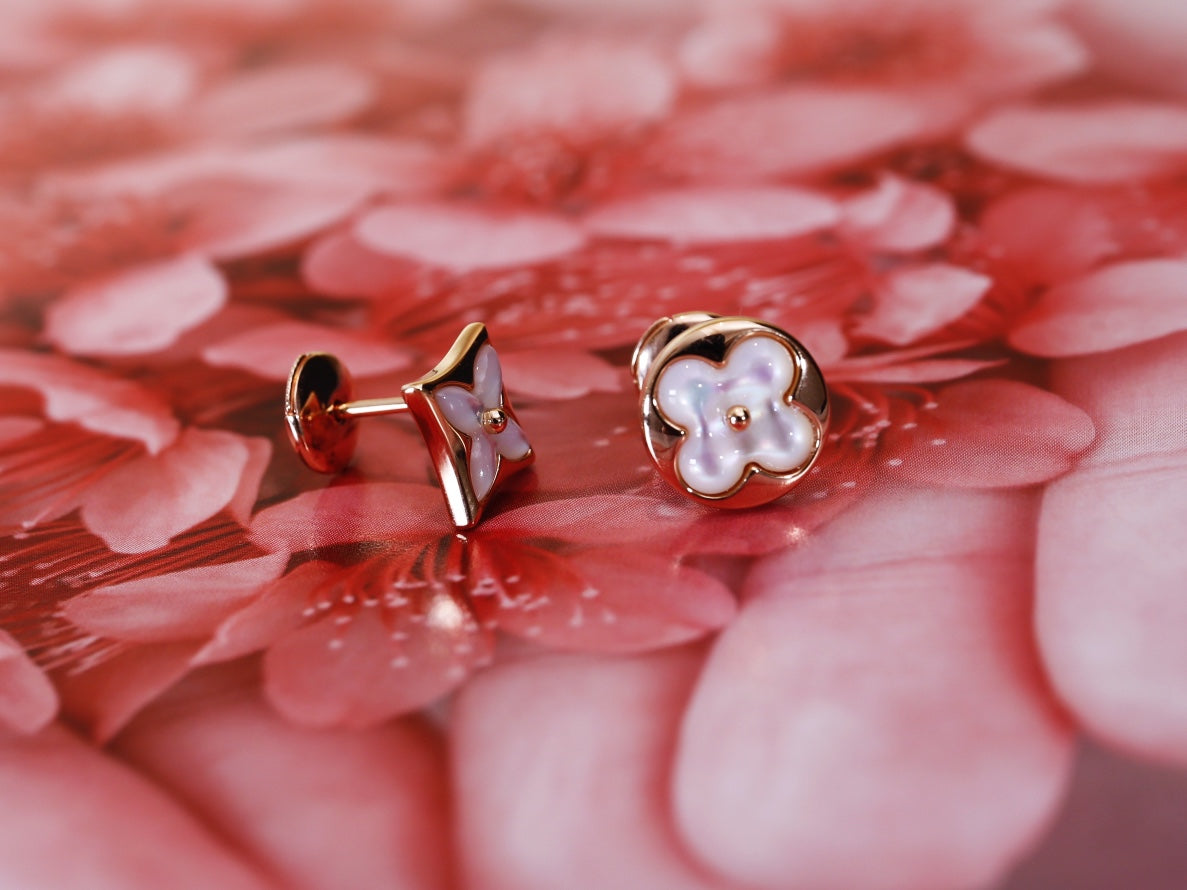 [Am jewelry]STAR AND SUN PINK GOLD MOP STUD EARRINGS