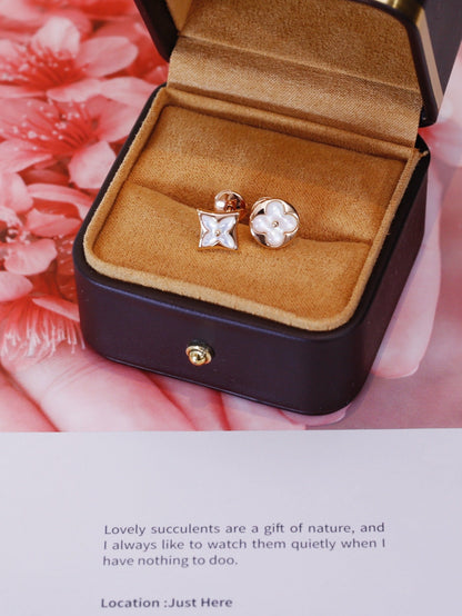[Am jewelry]STAR AND SUN PINK GOLD MOP STUD EARRINGS