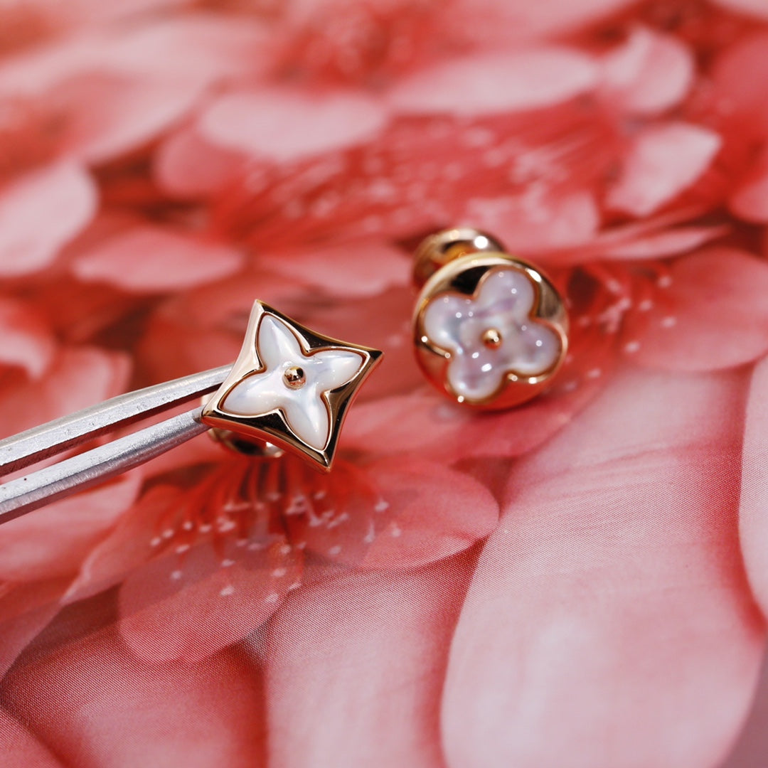 [Am jewelry]STAR AND SUN PINK GOLD MOP STUD EARRINGS