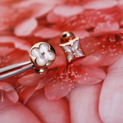 [Am jewelry]STAR AND SUN PINK GOLD MOP STUD EARRINGS