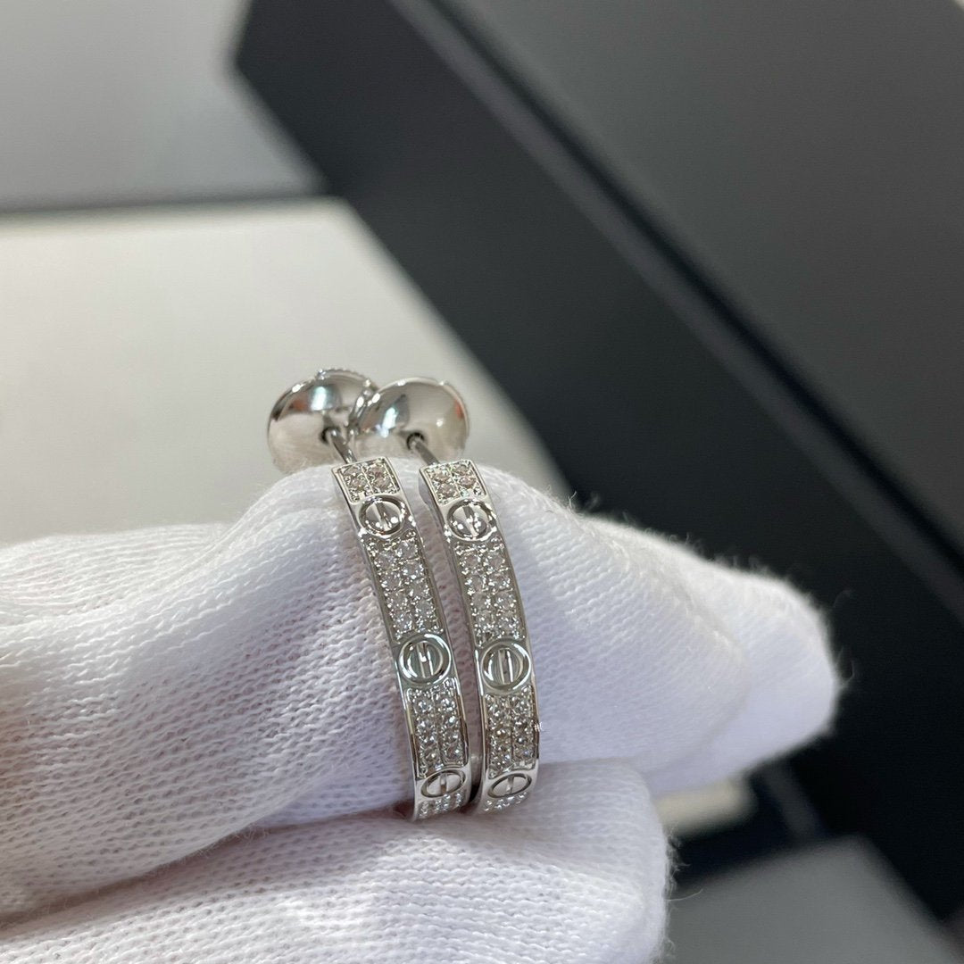 [Am jewelry]LOVE DIAMOND SILVER HOOP EARRINGS