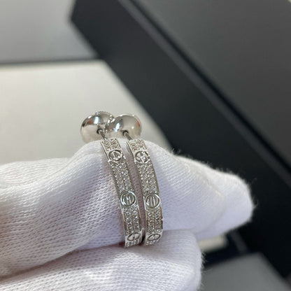 [Am jewelry]LOVE DIAMOND SILVER HOOP EARRINGS
