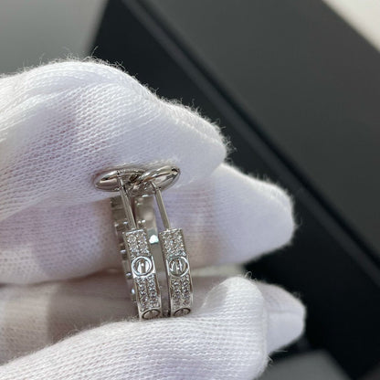 [Am jewelry]LOVE DIAMOND SILVER HOOP EARRINGS