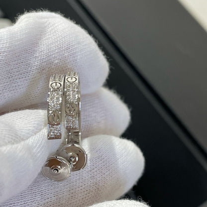 [Am jewelry]LOVE DIAMOND SILVER HOOP EARRINGS