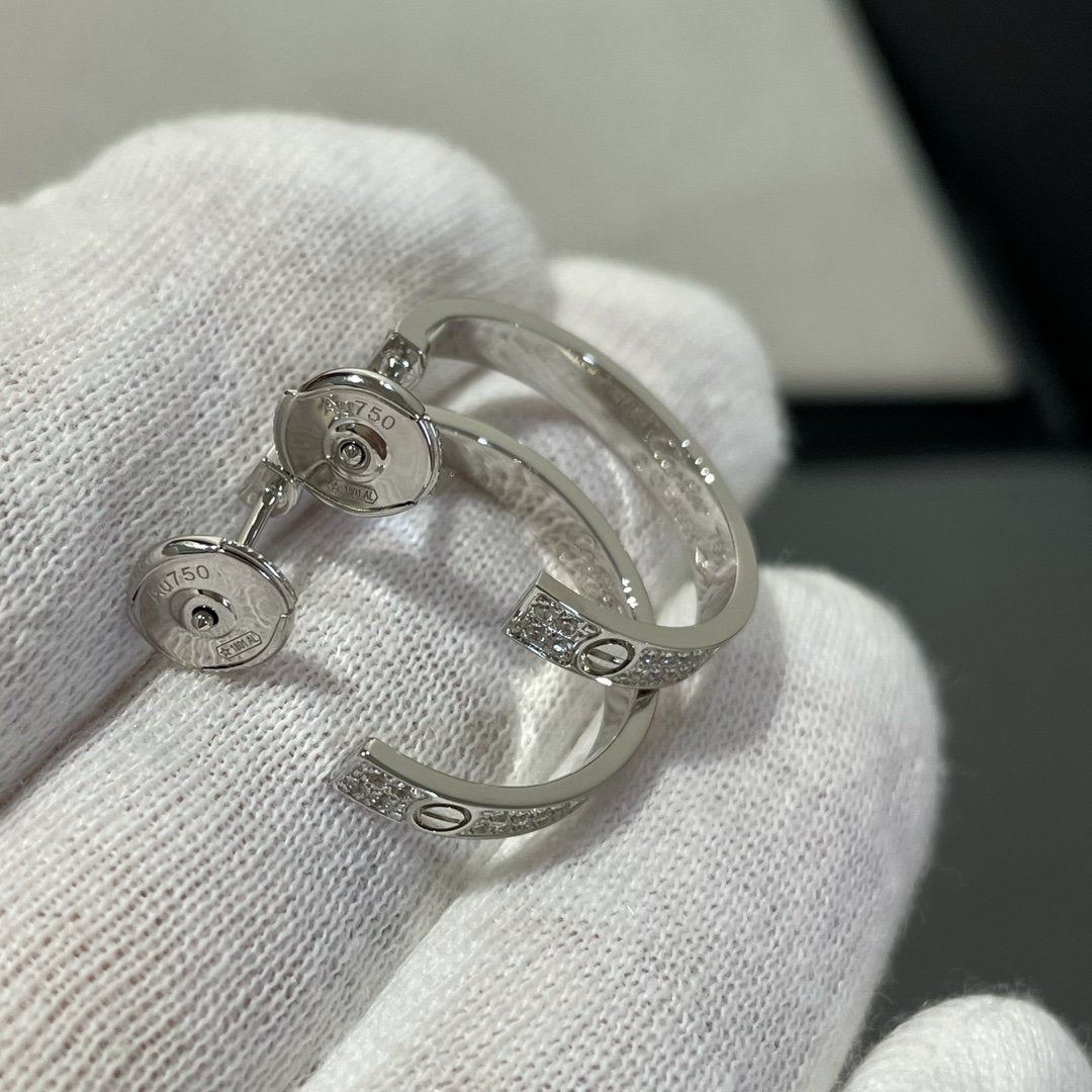 [Am jewelry]LOVE DIAMOND SILVER HOOP EARRINGS