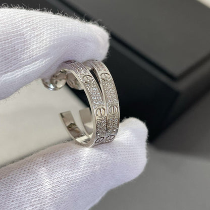 [Am jewelry]LOVE DIAMOND SILVER HOOP EARRINGS