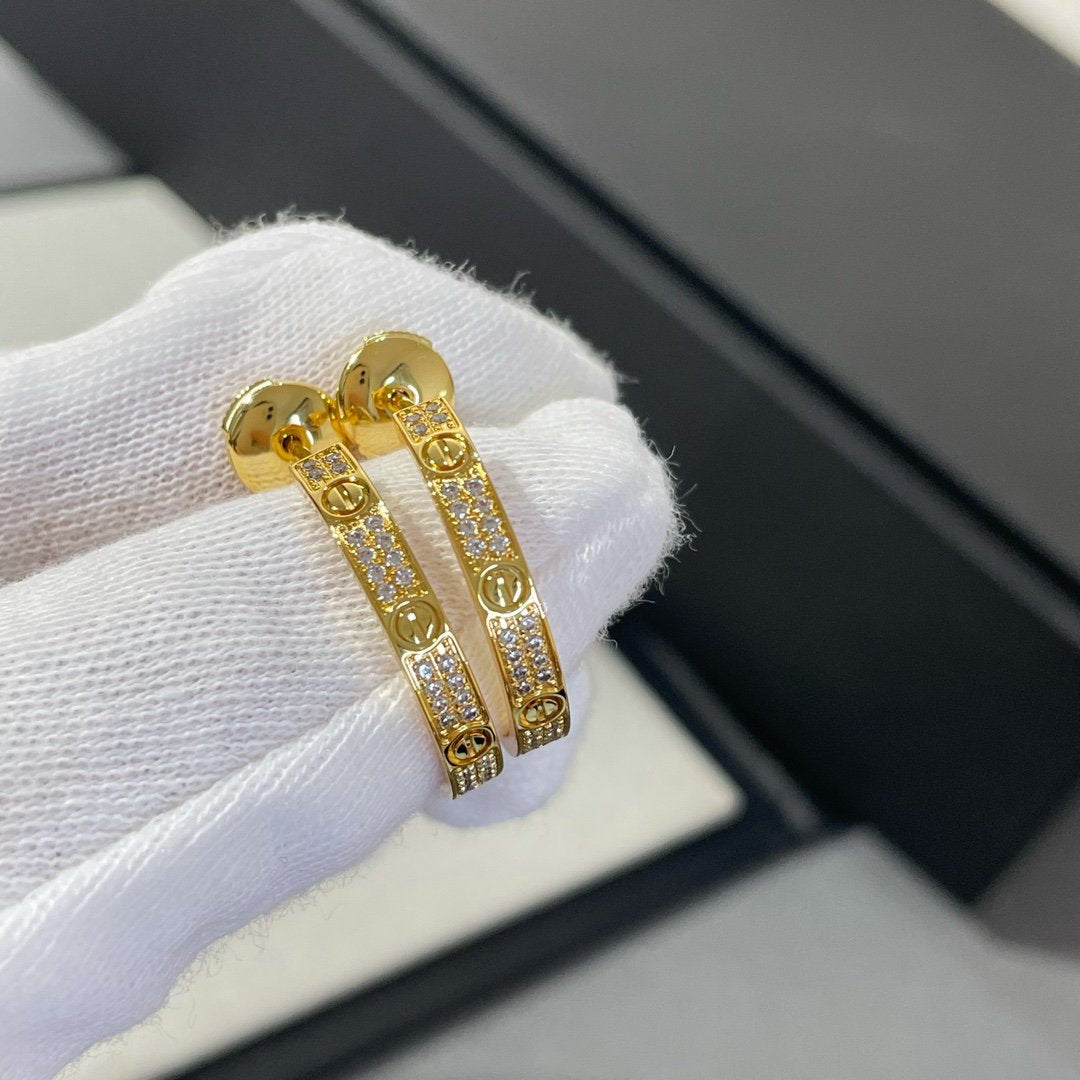 [Am jewelry]LOVE DIAMOND GOLD HOOP EARRINGS