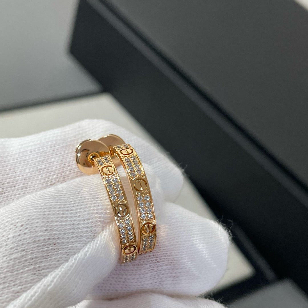 [Am jewelry]LOVE DIAMOND PINK GOLD HOOP EARRINGS
