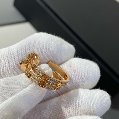 [Am jewelry]LOVE DIAMOND PINK GOLD HOOP EARRINGS