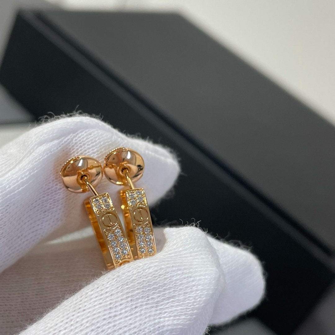 [Am jewelry]LOVE DIAMOND PINK GOLD HOOP EARRINGS