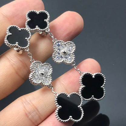 [Am jewelry]CLOVER 3 MOTIF DIAMOND ONYX SILVER EARRINGS