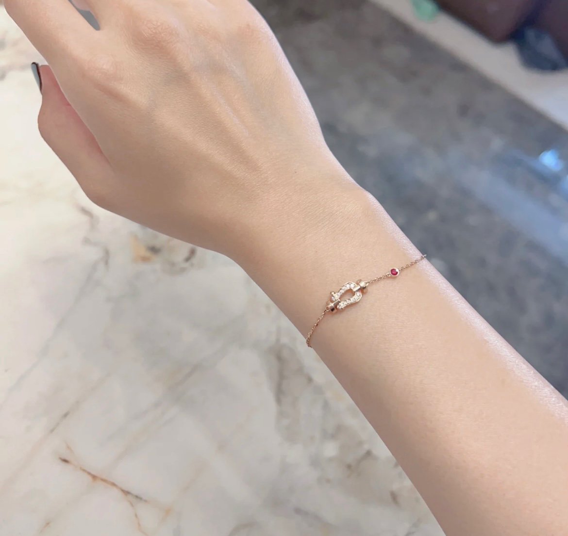 [Am jewelry]FORCE 10 DIAMOND CHAIN LINK PINK GOLD BRACELET