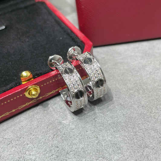 [Am jewelry]LOVE CERAMIC DIAMOND PAVED SILVER EARRINGS