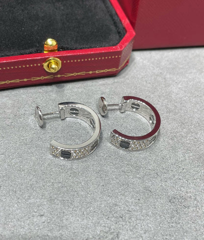 [Am jewelry]LOVE CERAMIC DIAMOND PAVED SILVER EARRINGS