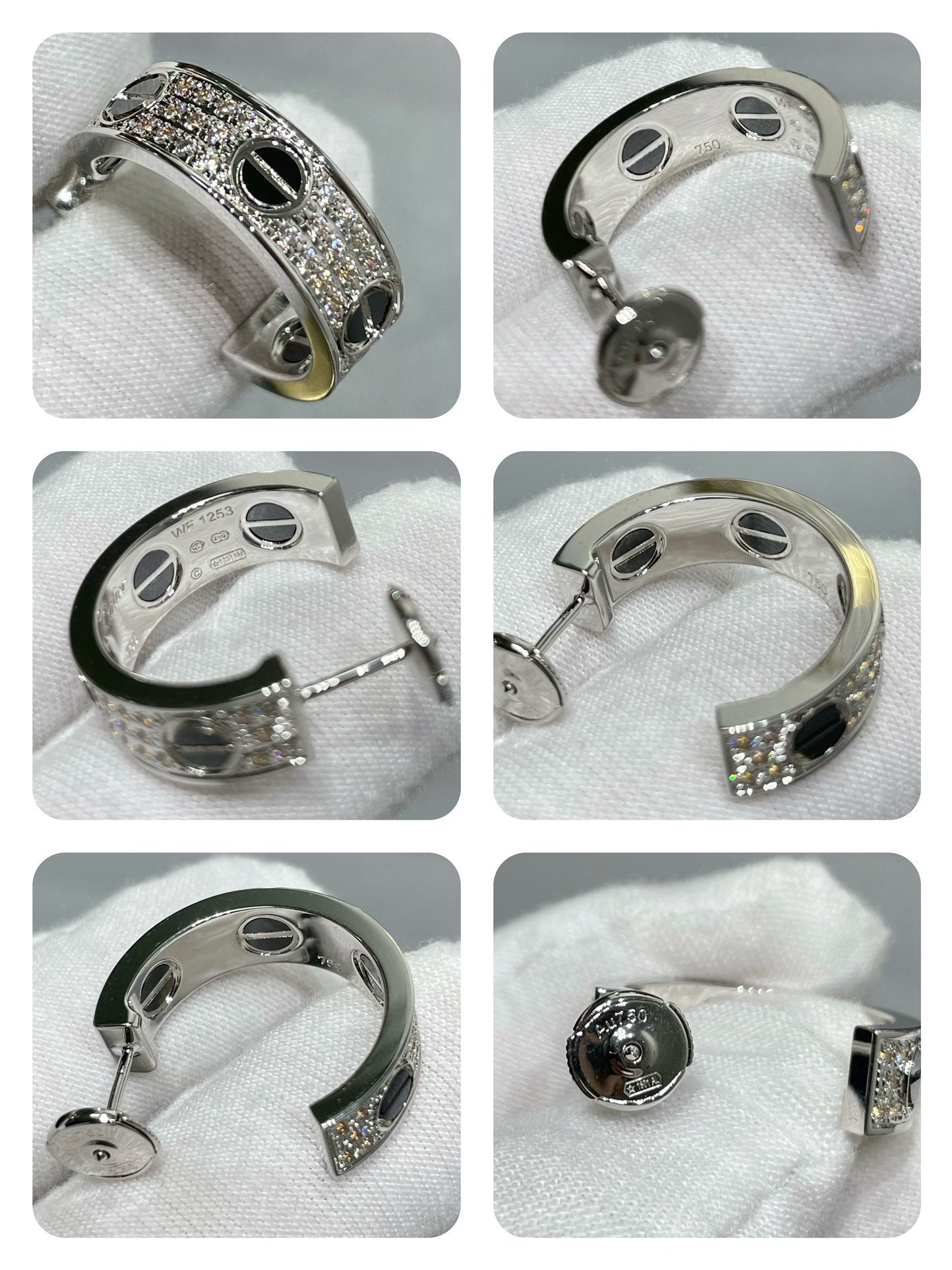 [Am jewelry]LOVE CERAMIC DIAMOND PAVED SILVER EARRINGS