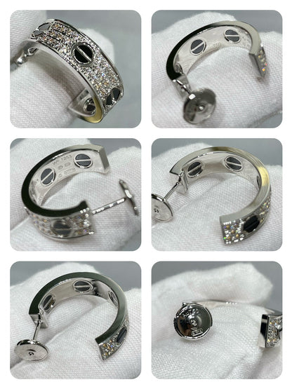 [Am jewelry]LOVE CERAMIC DIAMOND PAVED SILVER EARRINGS