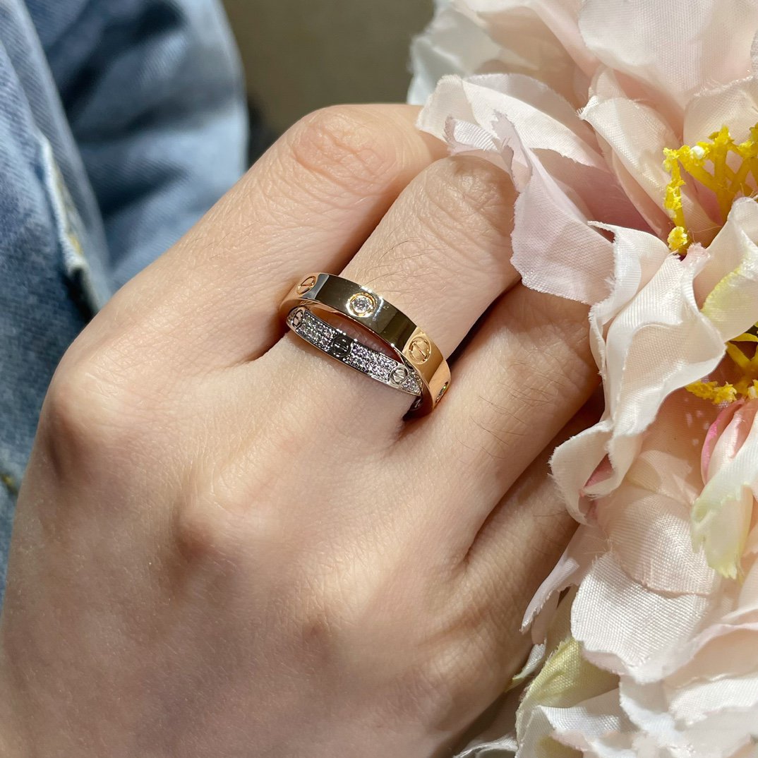 [Am jewelry]LOVE PINK GOLD SILVER DIAMOND DOUBLE RING