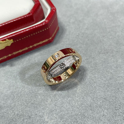 [Am jewelry]LOVE PINK GOLD SILVER DIAMOND DOUBLE RING