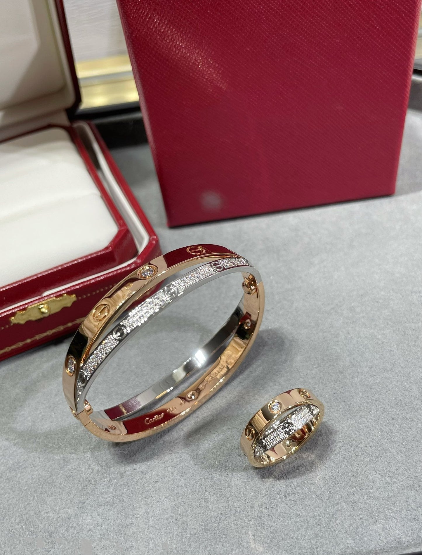 [Am jewelry]LOVE PINK GOLD SILVER DIAMOND DOUBLE RING