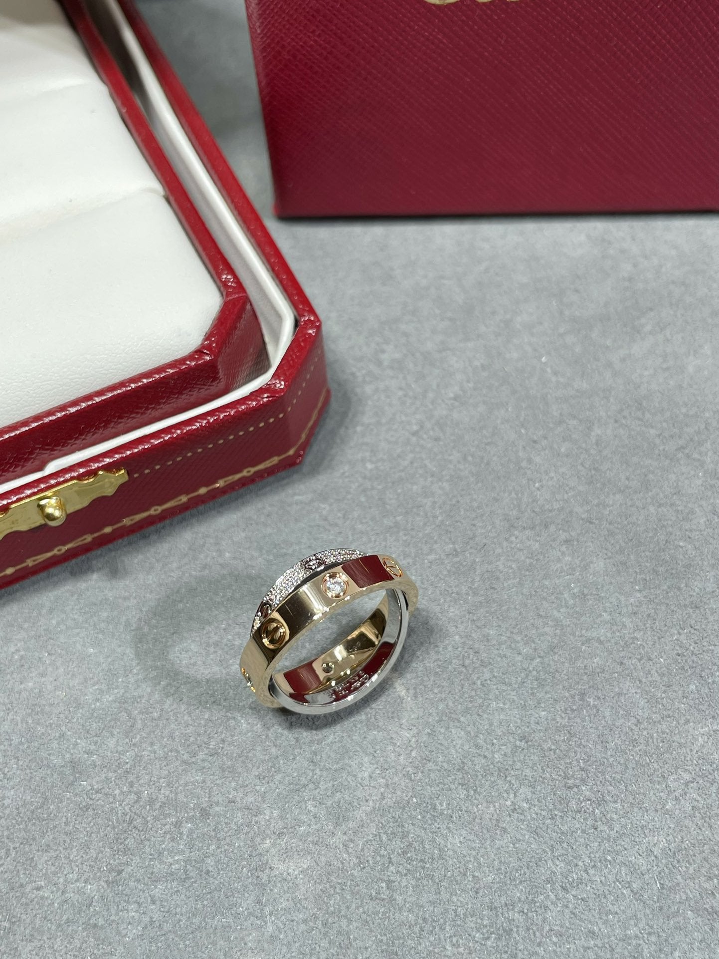 [Am jewelry]LOVE PINK GOLD SILVER DIAMOND DOUBLE RING