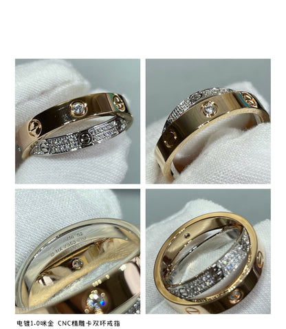 [Am jewelry]LOVE PINK GOLD SILVER DIAMOND DOUBLE RING