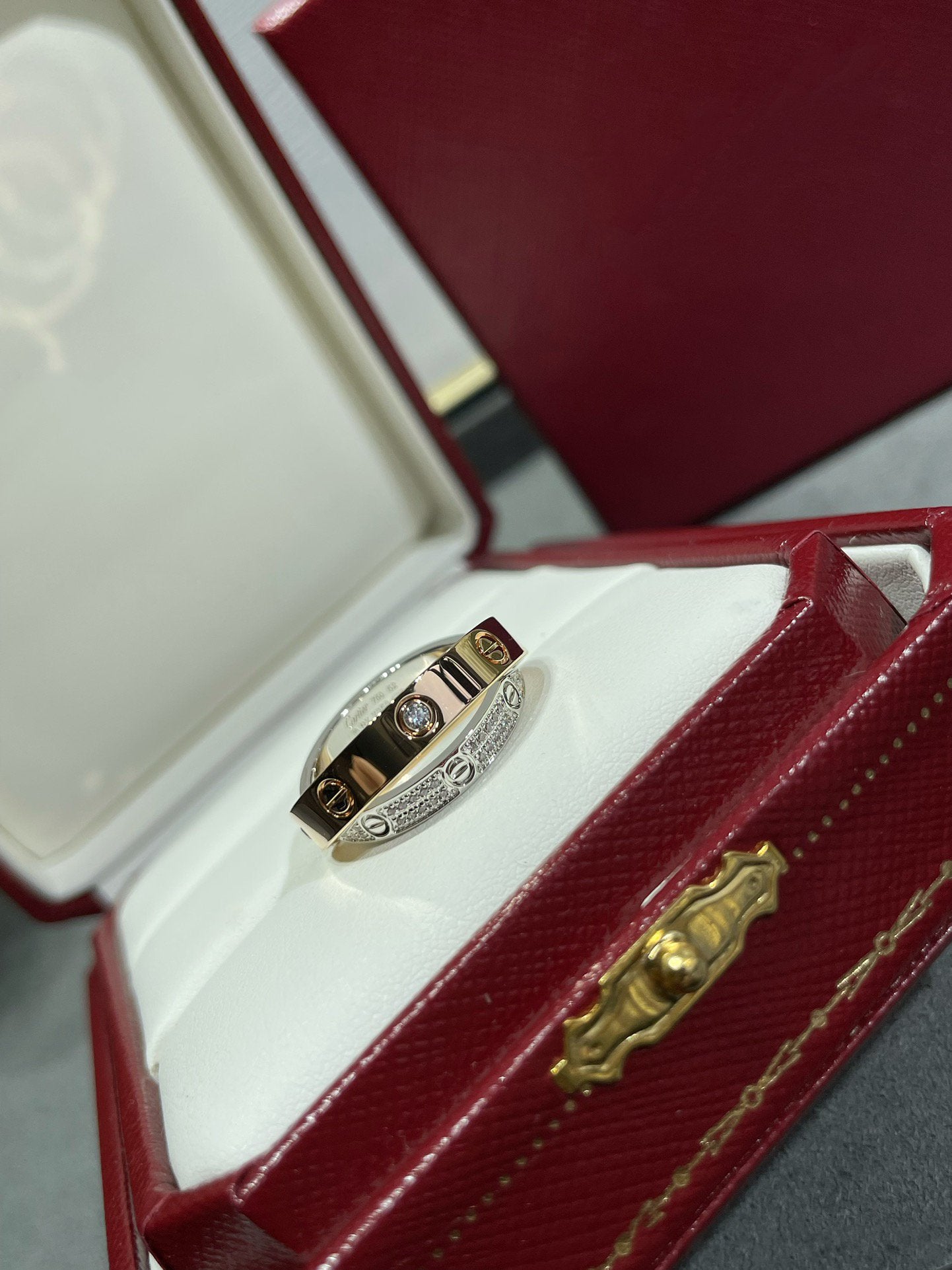[Am jewelry]LOVE PINK GOLD SILVER DIAMOND DOUBLE RING