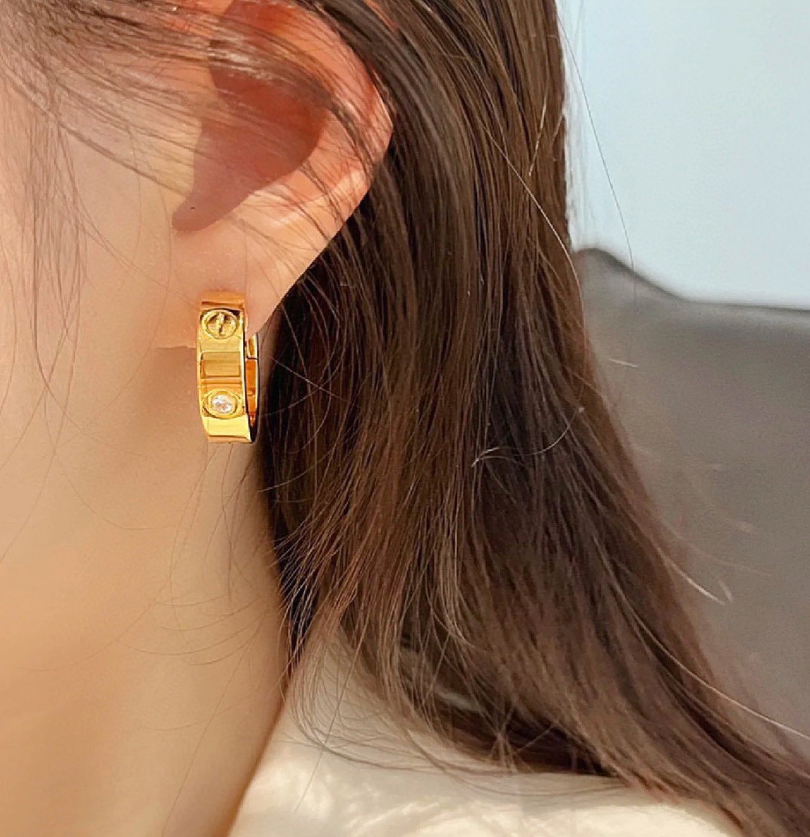 [Am jewelry]LOVE 5.5MM 1 DIAMOND EARRINGS