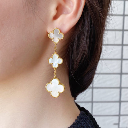[Am jewelry]CLOVER MOP 3 MOTIFS GOLD EARRINGS