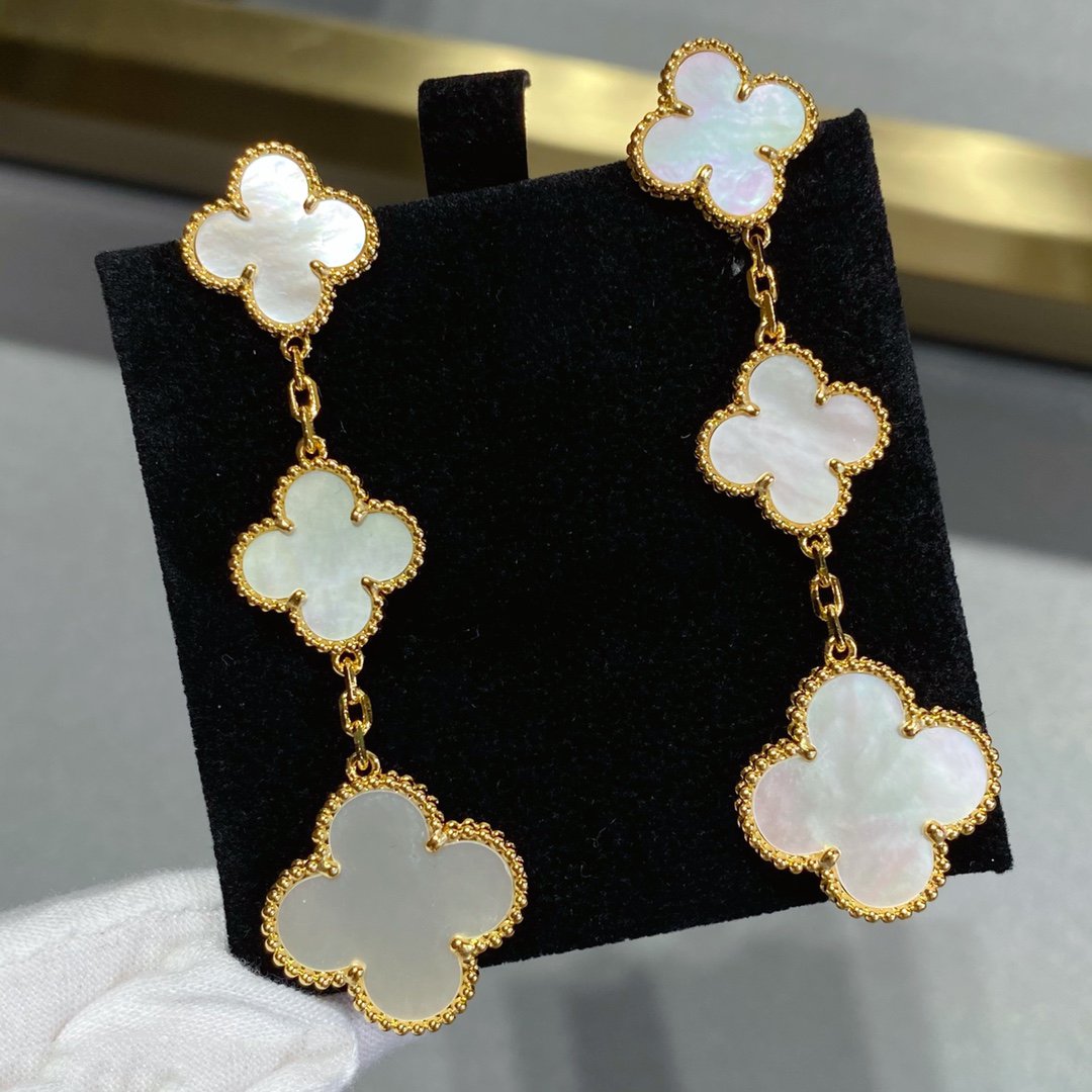 [Am jewelry]CLOVER MOP 3 MOTIFS GOLD EARRINGS