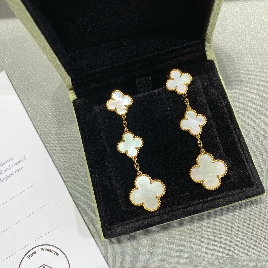 [Am jewelry]CLOVER MOP 3 MOTIFS GOLD EARRINGS