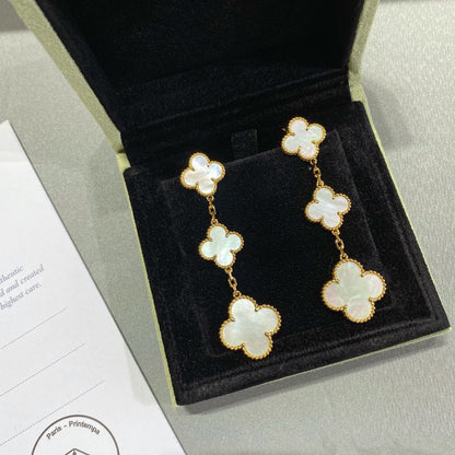[Am jewelry]CLOVER MOP 3 MOTIFS GOLD EARRINGS