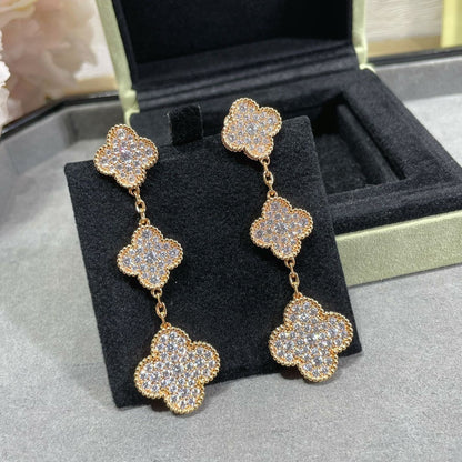 [Am jewelry]CLOVER 3 MOTIFS DIAMOND PAVED ROSE GOLD EARRINGS