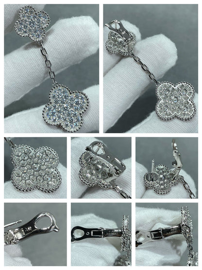 [Am jewelry]CLOVER 2 MOTIFS DIAMOND PAVED SILVER EARRINGS
