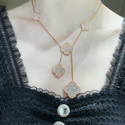 [Am jewelry]CLOVER 6 MOTIF DIAMOND PAVED NECKLACE