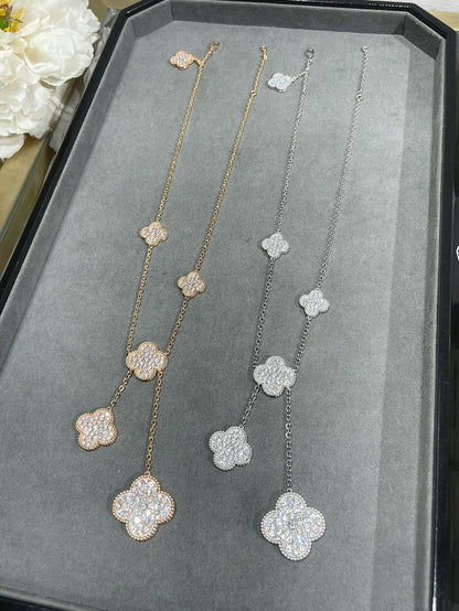 [Am jewelry]CLOVER 6 MOTIF DIAMOND PAVED NECKLACE