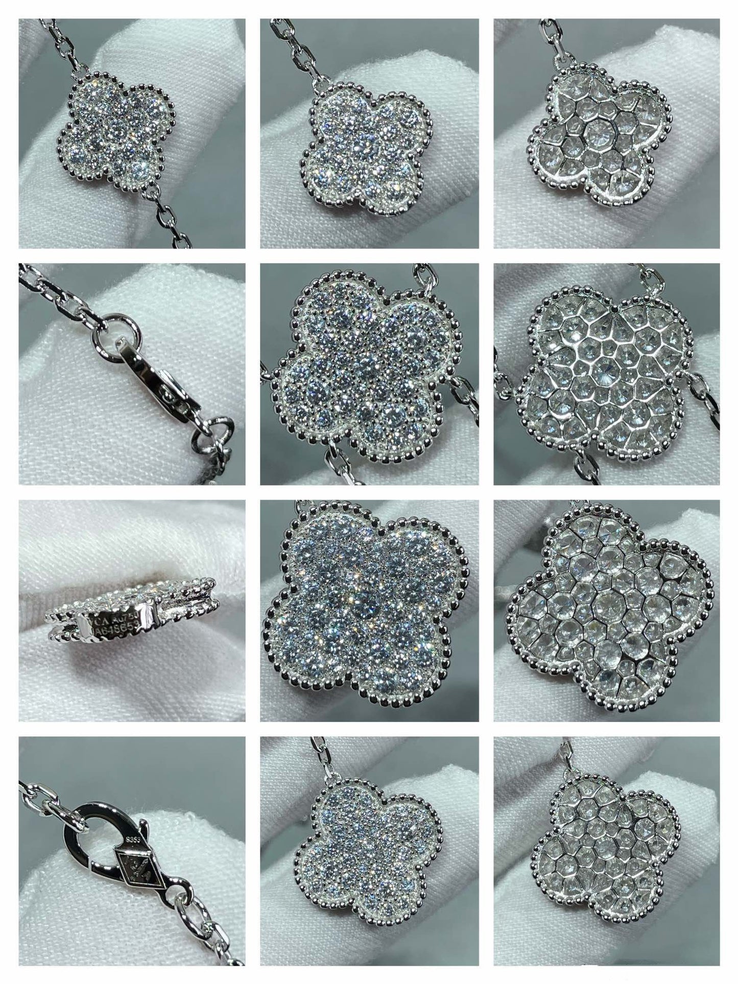 [Am jewelry]CLOVER 6 MOTIF DIAMOND PAVED NECKLACE