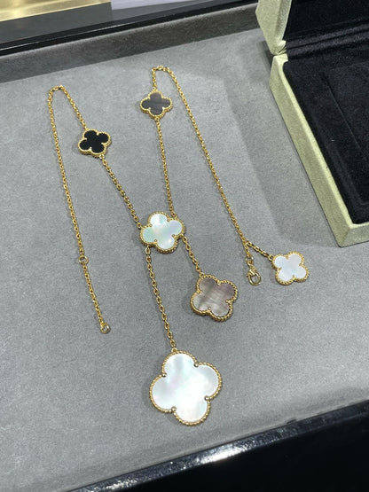 [Am jewelry]CLOVER 6 MOTIF MOP ONYX GOLD NECKLACE