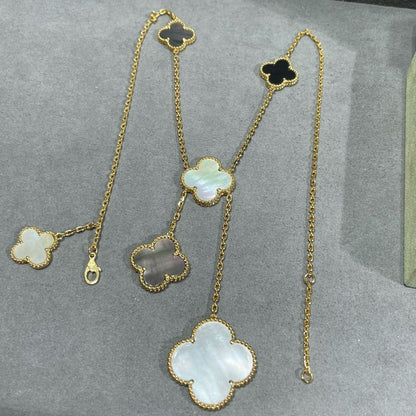 [Am jewelry]CLOVER 6 MOTIF MOP ONYX GOLD NECKLACE