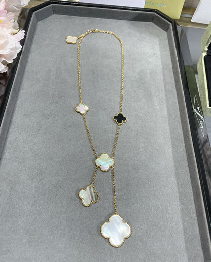[Am jewelry]CLOVER 6 MOTIF MOP ONYX GOLD NECKLACE