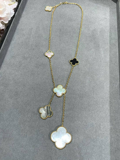 [Am jewelry]CLOVER 6 MOTIF MOP ONYX GOLD NECKLACE